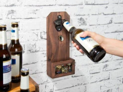 Cucina Di Modena Wandflaschenöffner:Flaschenöffner Mit Kronkorken-Auffangbehälter, Holz, Zur Wandmontage -Einrichtungsgeschäft nx3349 3