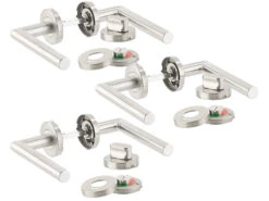 AGT Moderne Türbeschläge:3er-Set Edelstahl-Türbeschlag Für Bad & WC, 6 Klinken & Rosetten, Rund