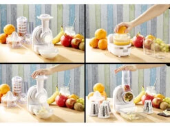 Rosenstein & Söhne Gemüsereibe:3in1 Dessert-Maker, Gemüse-Reibe & Saftpresse, 150 Watt -Einrichtungsgeschäft nx3893 11