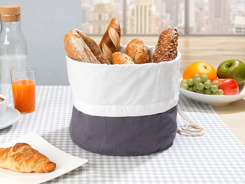 Rosenstein & Söhne Brot-Aufbewahrung Beutel:2er-Set XL-Brotkorb Aus Baumwolle, Verschließbare Kordel, Ø 25 Cm 5 Rosenstein & Söhne Brot-Aufbewahrung Beutel:2er-Set XL-Brotkorb Aus Baumwolle, Verschließbare Kordel, Ø 25 Cm – Bild 3