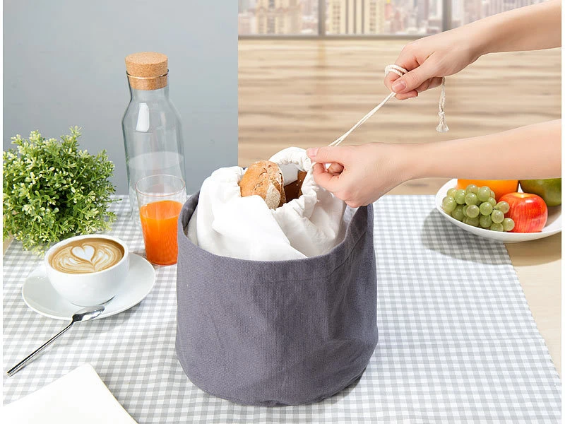 Rosenstein & Söhne Brot-Aufbewahrung Beutel:2er-Set XL-Brotkorb Aus Baumwolle, Verschließbare Kordel, Ø 25 Cm 6 Rosenstein & Söhne Brot-Aufbewahrung Beutel:2er-Set XL-Brotkorb Aus Baumwolle, Verschließbare Kordel, Ø 25 Cm – Bild 4