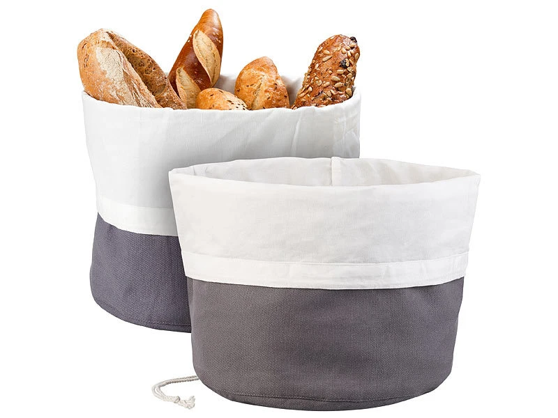 Rosenstein & Söhne Brot-Aufbewahrung Beutel:2er-Set XL-Brotkorb Aus Baumwolle, Verschließbare Kordel, Ø 25 Cm 4 Rosenstein & Söhne Brot-Aufbewahrung Beutel:2er-Set XL-Brotkorb Aus Baumwolle, Verschließbare Kordel, Ø 25 Cm – Bild 2