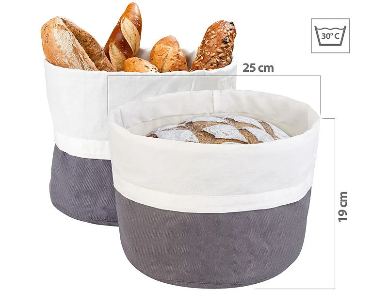 Rosenstein & Söhne Brot-Aufbewahrung Beutel:2er-Set XL-Brotkorb Aus Baumwolle, Verschließbare Kordel, Ø 25 Cm 3 Rosenstein & Söhne Brot-Aufbewahrung Beutel:2er-Set XL-Brotkorb Aus Baumwolle, Verschließbare Kordel, Ø 25 Cm