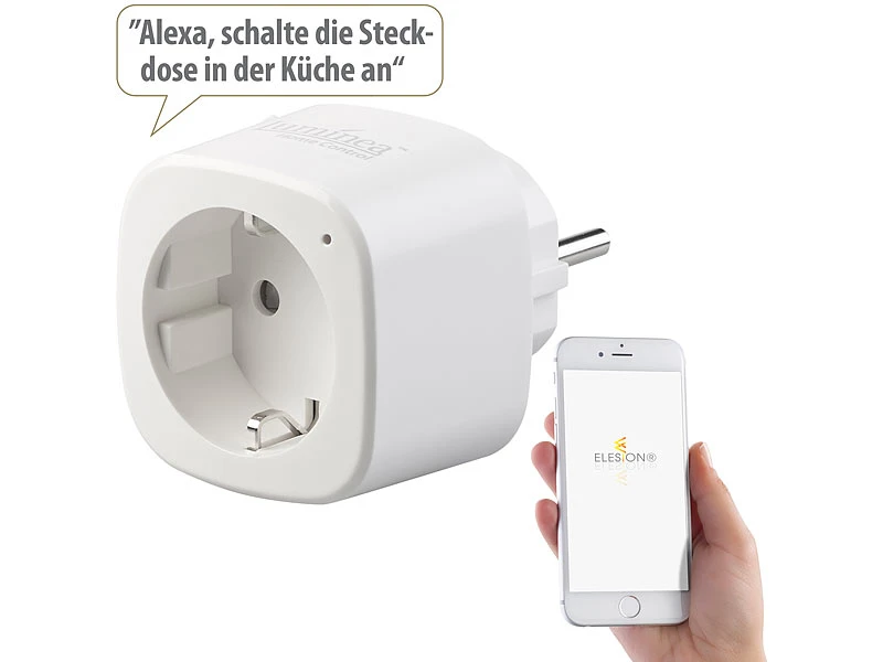 Luminea Home Control Elesion Steckdose:2er-Set WLAN-Steckdosen, Amazon Alexa & Google Assistant Komp., 16 A 6 Luminea Home Control Elesion Steckdose:2er-Set WLAN-Steckdosen, Amazon Alexa & Google Assistant Komp., 16 A – Bild 4