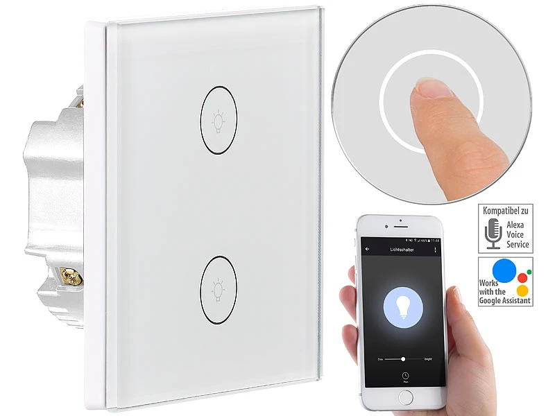 Luminea Home Control Alexa WiFi-Lichtschalter:Touch-Doppel-Lichttaster, Versandrückläufer 13 Luminea Home Control Alexa WiFi-Lichtschalter:Touch-Doppel-Lichttaster, Versandrückläufer – Bild 11
