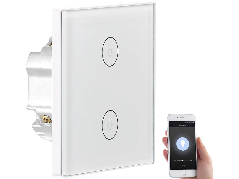 Luminea Home Control Alexa WiFi-Lichtschalter:Touch-Doppel-Lichttaster, Versandrückläufer 4 Luminea Home Control Alexa WiFi-Lichtschalter:Touch-Doppel-Lichttaster, Versandrückläufer – Bild 2