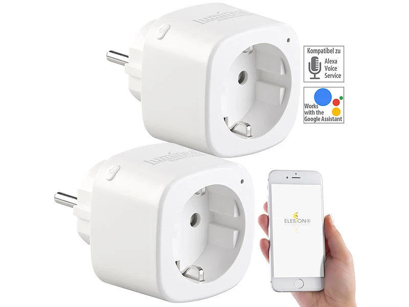 Luminea Home Control Elesion Steckdose:2er-Set WLAN-Steckdosen, Amazon Alexa & Google Assistant Komp., 16 A 3 Luminea Home Control Elesion Steckdose:2er-Set WLAN-Steckdosen, Amazon Alexa & Google Assistant Komp., 16 A