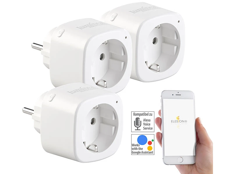 Luminea Home Control WiFi Steckdosen:3er-Set WLAN-Steckdosen, Amazon Alexa & Google Assistant Komp., 16 A 3 Luminea Home Control WiFi Steckdosen:3er-Set WLAN-Steckdosen, Amazon Alexa & Google Assistant Komp., 16 A
