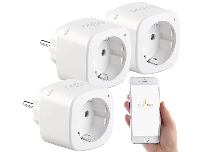 Luminea Home Control WiFi Steckdosen:3er-Set WLAN-Steckdosen, Amazon Alexa & Google Assistant Komp., 16 A 4 Luminea Home Control WiFi Steckdosen:3er-Set WLAN-Steckdosen, Amazon Alexa & Google Assistant Komp., 16 A – Bild 2
