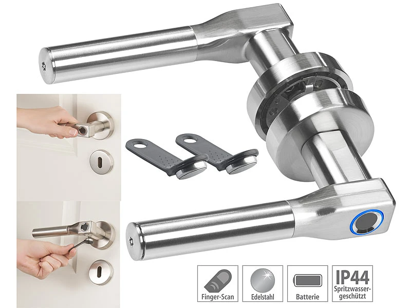 VisorTech Elektronischer Türgriff:Sicherheits-Türbeschlag, Fingerprint-Scanner & Transponder, DIN Rechts 3 VisorTech Elektronischer Türgriff:Sicherheits-Türbeschlag, Fingerprint-Scanner & Transponder, DIN Rechts