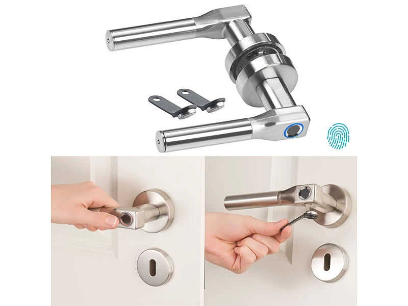 VisorTech Elektronischer Türgriff:Sicherheits-Türbeschlag, Fingerprint-Scanner & Transponder, DIN Rechts 4 VisorTech Elektronischer Türgriff:Sicherheits-Türbeschlag, Fingerprint-Scanner & Transponder, DIN Rechts – Bild 2