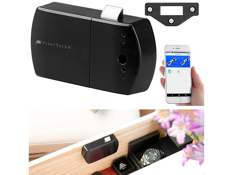VisorTech Schubladenschloss:Automatisches Schubladen- & Schranktüren-Schloss Mit Bluetooth Und App 3 VisorTech Schubladenschloss:Automatisches Schubladen- & Schranktüren-Schloss Mit Bluetooth Und App