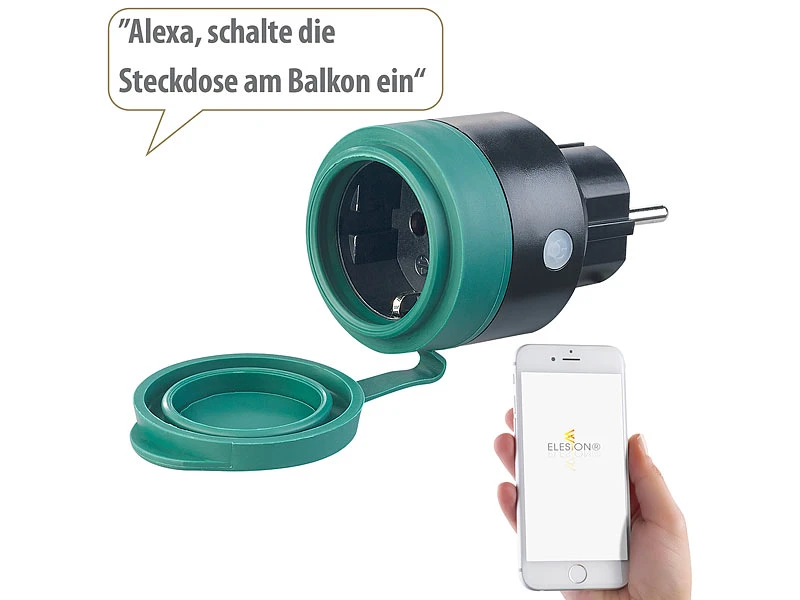 Luminea Home Control WLAN Aussensteckdose:Outdoor-WLAN-Mini-Steckdose, Für Alexa, Siri & Google Assistant, 16 A 5 Luminea Home Control WLAN Aussensteckdose:Outdoor-WLAN-Mini-Steckdose, Für Alexa, Siri & Google Assistant, 16 A – Bild 3