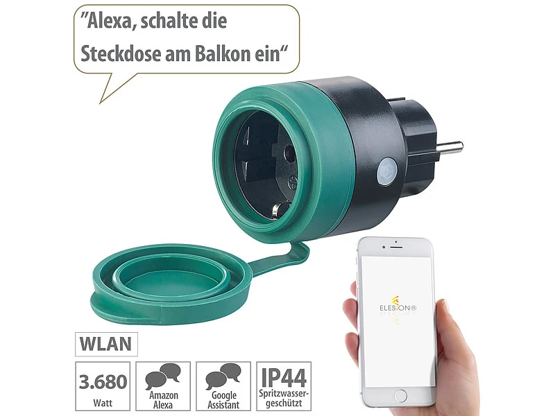 Luminea Home Control WLAN Aussensteckdose:Outdoor-WLAN-Mini-Steckdose, Für Alexa, Siri & Google Assistant, 16 A 4 Luminea Home Control WLAN Aussensteckdose:Outdoor-WLAN-Mini-Steckdose, Für Alexa, Siri & Google Assistant, 16 A – Bild 2