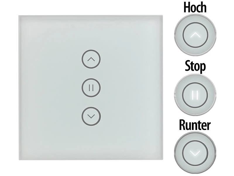 Luminea Home Control Rolladenschalter Touch:4er-Set Rollladen-Touch-Unterputz-Steuerung, App & Sprachsteuerung 7 Luminea Home Control Rolladenschalter Touch:4er-Set Rollladen-Touch-Unterputz-Steuerung, App & Sprachsteuerung – Bild 5