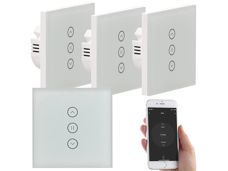 Luminea Home Control Rolladenschalter Touch:4er-Set Rollladen-Touch-Unterputz-Steuerung, App & Sprachsteuerung 4 Luminea Home Control Rolladenschalter Touch:4er-Set Rollladen-Touch-Unterputz-Steuerung, App & Sprachsteuerung – Bild 2