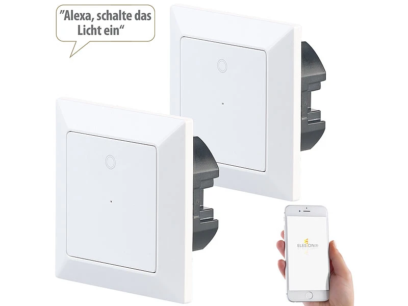 Luminea Home Control Elesion Schalter:2er-Set WLAN-Lichttaster, App, Komp. Zu Siri, Alexa & Google Assistant 5 Luminea Home Control Elesion Schalter:2er-Set WLAN-Lichttaster, App, Komp. Zu Siri, Alexa & Google Assistant – Bild 3