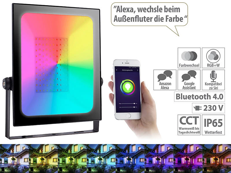Luminea Home Control RGB-Strahler Außen:Outdoor-Fluter Mit RGB-CCT-LEDs, Bluetooth & App, Versandrückläufer 3 Luminea Home Control RGB-Strahler Außen:Outdoor-Fluter Mit RGB-CCT-LEDs, Bluetooth & App, Versandrückläufer