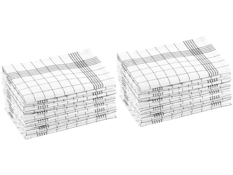 Rosenstein & Söhne Tücher:Baumwoll-Geschirrtücher, 24er-Set, Je 50 X 70 Cm, Grau-kariert 3 Rosenstein & Söhne Tücher:Baumwoll-Geschirrtücher, 24er-Set, Je 50 X 70 Cm, Grau-kariert