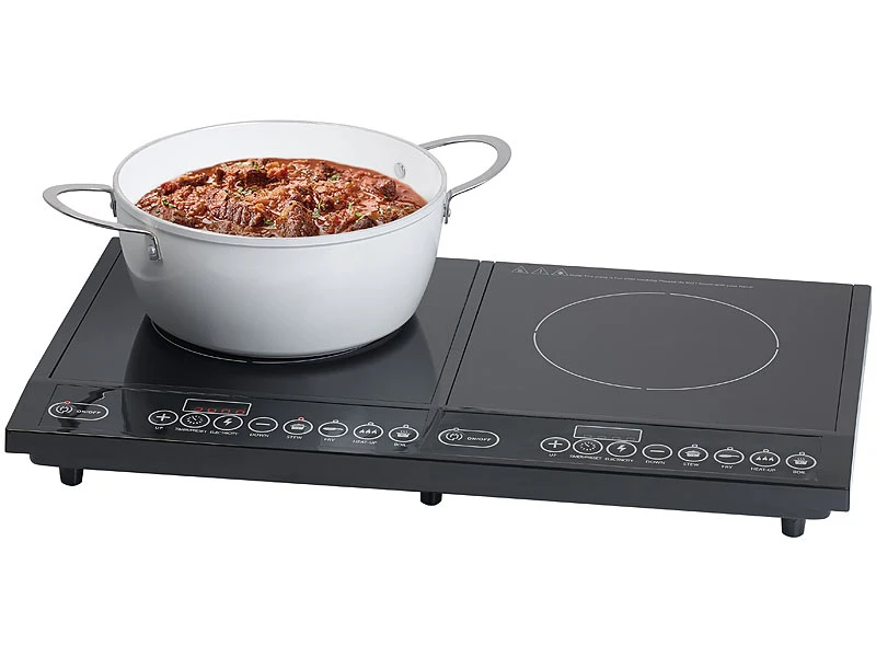 Rosenstein & Söhne Induktionsplatte Doppelt:Doppel-Induktionskochfeld Mit 2x Ø 18 Cm, Bis 3.000 Watt, 270 °C 3 Rosenstein & Söhne Induktionsplatte Doppelt:Doppel-Induktionskochfeld Mit 2x Ø 18 Cm, Bis 3.000 Watt, 270 °C