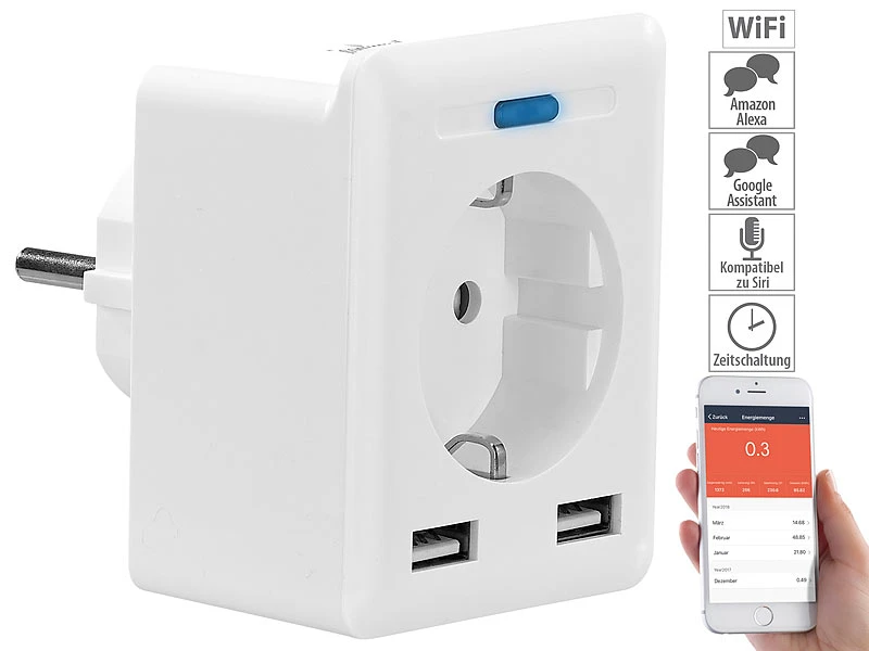 Luminea Home Control Energie Monitor:2er-Set WLAN-Steckdosen, 2 USB, App, Komp. Zu Alexa, Google, Siri 10 Luminea Home Control Energie Monitor:2er-Set WLAN-Steckdosen, 2 USB, App, Komp. Zu Alexa, Google, Siri – Bild 8