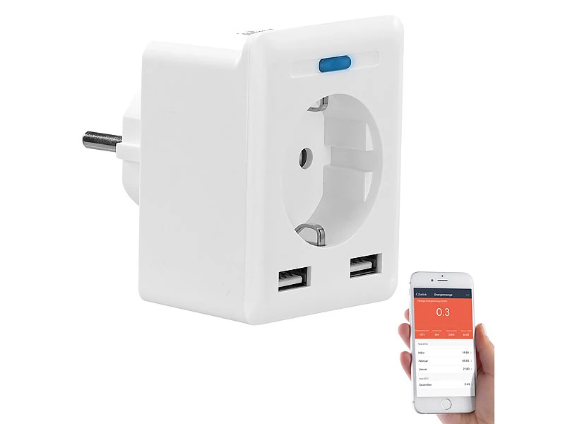 Luminea Home Control Energie Monitor:2er-Set WLAN-Steckdosen, 2 USB, App, Komp. Zu Alexa, Google, Siri 11 Luminea Home Control Energie Monitor:2er-Set WLAN-Steckdosen, 2 USB, App, Komp. Zu Alexa, Google, Siri – Bild 9