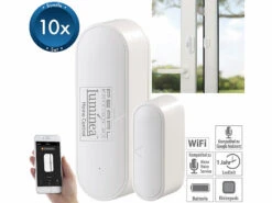 Luminea Home Control WLAN Fensterkontakt:5er-Set WLAN-Tür- & Fensteralarm Mit App, Für Alexa & Google Assistant