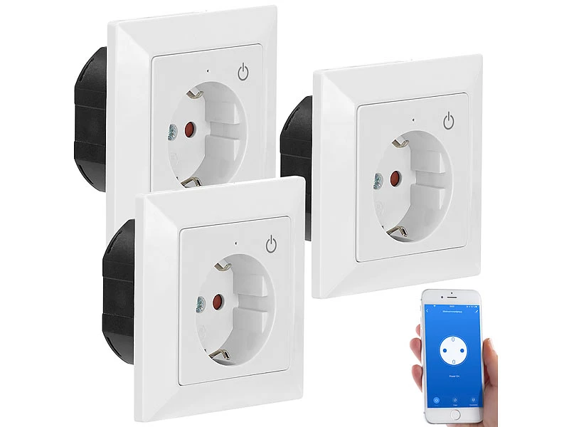Luminea Home Control Funksteckdose Mit App:WLAN-Unterputz-Steckdose Mit App, Für Siri, Alexa & GA, 3er Pack 4 Luminea Home Control Funksteckdose Mit App:WLAN-Unterputz-Steckdose Mit App, Für Siri, Alexa & GA, 3er Pack – Bild 2