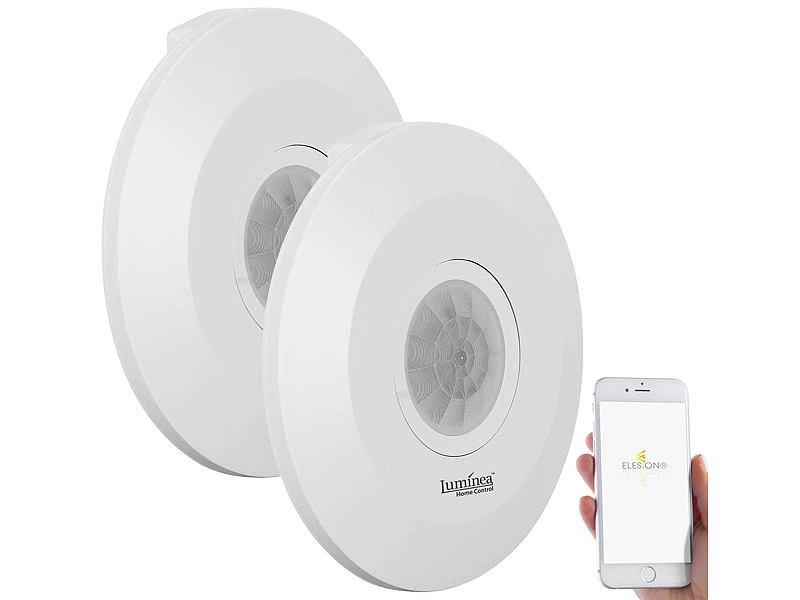 Luminea Home Control WiFi Bewegungsmelder:2er-Set Extra-flacher WLAN-PIR-Bewegungsmelder Mit App, 360°, 230 Volt 4 Luminea Home Control WiFi Bewegungsmelder:2er-Set Extra-flacher WLAN-PIR-Bewegungsmelder Mit App, 360°, 230 Volt – Bild 2