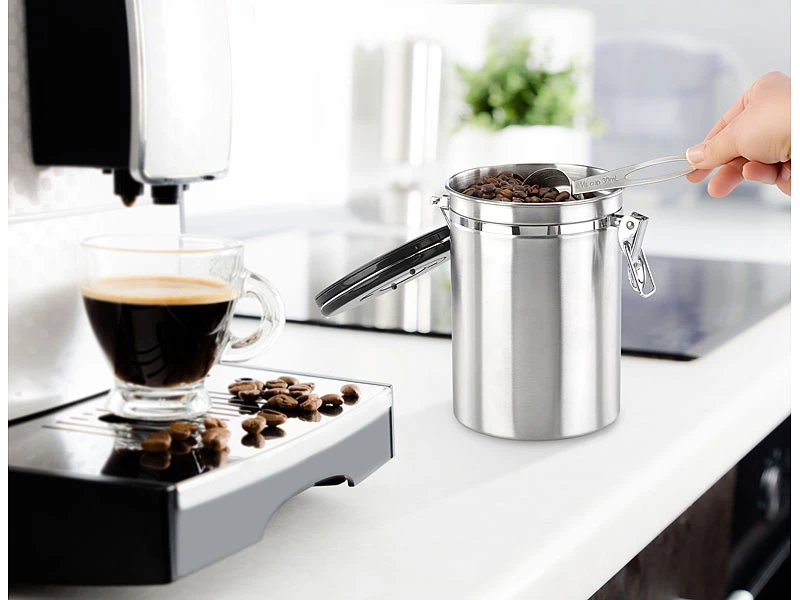 Rosenstein & Söhne Kaffeedose Co2 Ventil:Kaffeedose Mit Kalenderblatt, C02-Freigabeventil Und Messlöffel, 1,9 L 5 Rosenstein & Söhne Kaffeedose Co2 Ventil:Kaffeedose Mit Kalenderblatt, C02-Freigabeventil Und Messlöffel, 1,9 L – Bild 3