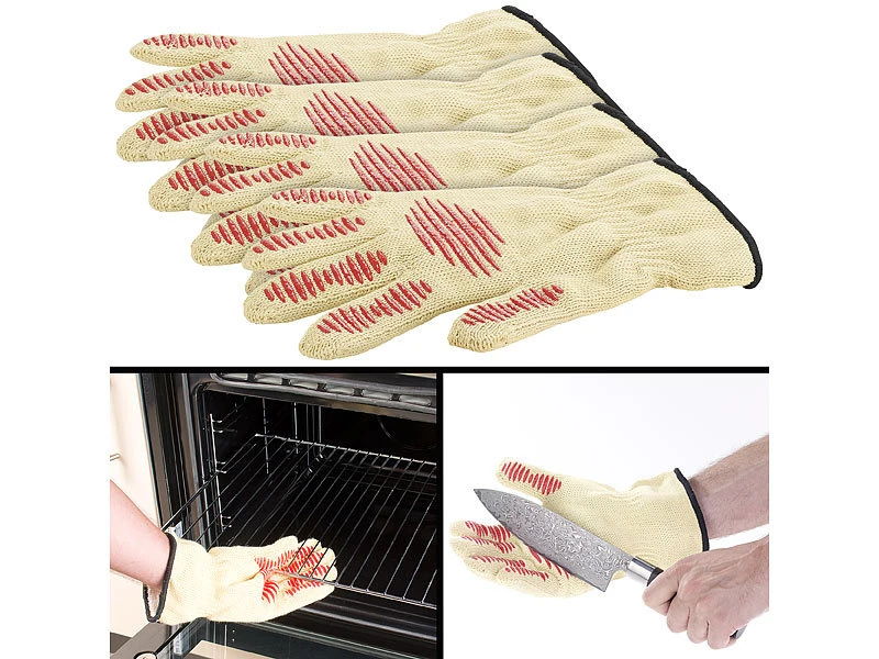 Rosenstein & Söhne Schnittschutzhandschuh:4er-Set Sicherheits-Handschuh, Hitze- & Schnittschutz, Antirutsch-Pads 4 Rosenstein & Söhne Schnittschutzhandschuh:4er-Set Sicherheits-Handschuh, Hitze- & Schnittschutz, Antirutsch-Pads – Bild 2