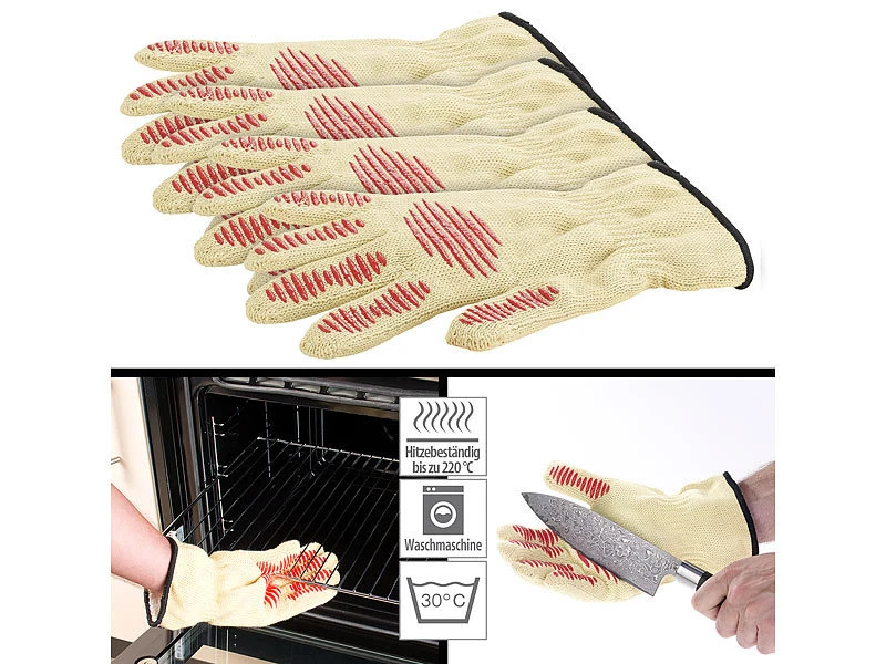 Rosenstein & Söhne Schnittschutzhandschuh:4er-Set Sicherheits-Handschuh, Hitze- & Schnittschutz, Antirutsch-Pads 3 Rosenstein & Söhne Schnittschutzhandschuh:4er-Set Sicherheits-Handschuh, Hitze- & Schnittschutz, Antirutsch-Pads