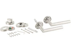 AGT Moderne Türbeschläge:3er-Set Edelstahl-Türbeschlag Für Bad & WC, 6 Klinken & Rosetten, Rund -Einrichtungsgeschäft nx5867 2