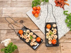 Rosenstein & Söhne Grillpfännchen:2er-Set Grill-Pfännchen Mit Klappbarem Griff, Spülmaschinenfest -Einrichtungsgeschäft nx6046 9