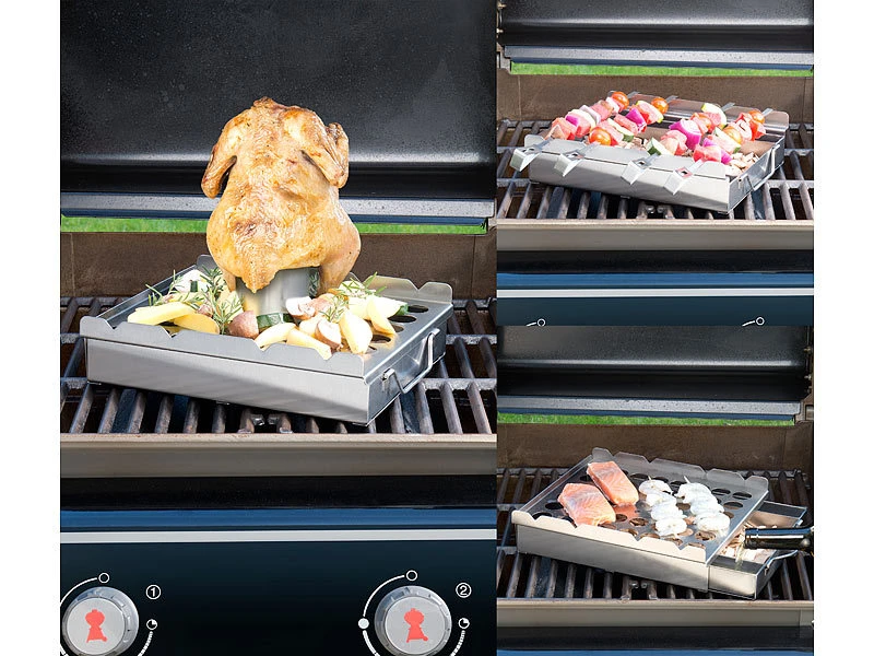 Rosenstein & Söhne Grillaufsatz:5in1-Grill-Aufsatz Aus Edelstahl, 4 Spieße, Für Hähnchen, Gemüse & Co. 6 Rosenstein & Söhne Grillaufsatz:5in1-Grill-Aufsatz Aus Edelstahl, 4 Spieße, Für Hähnchen, Gemüse & Co. – Bild 4