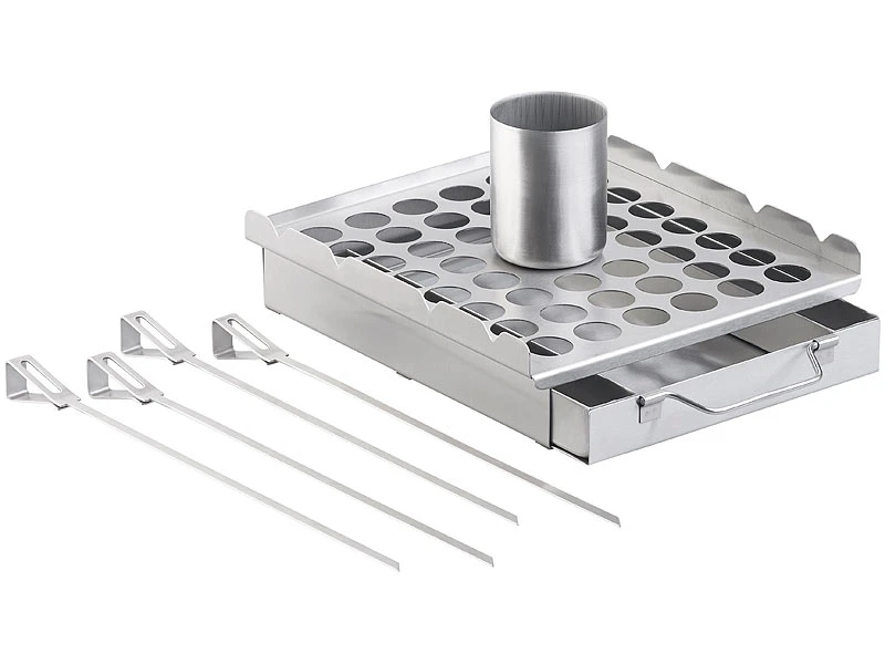 Rosenstein & Söhne Grillaufsatz:5in1-Grill-Aufsatz Aus Edelstahl, 4 Spieße, Für Hähnchen, Gemüse & Co. 4 Rosenstein & Söhne Grillaufsatz:5in1-Grill-Aufsatz Aus Edelstahl, 4 Spieße, Für Hähnchen, Gemüse & Co. – Bild 2