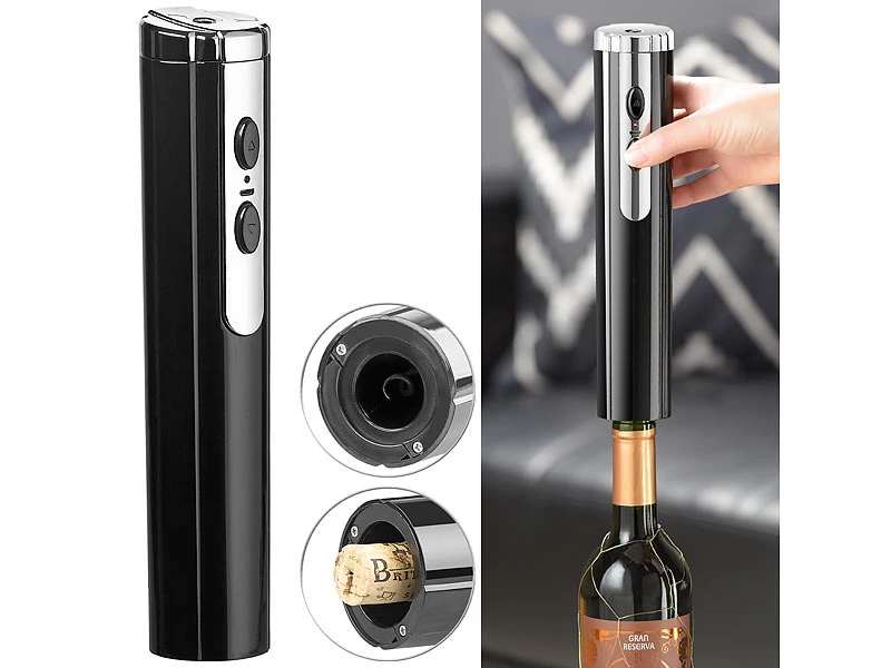 Rosenstein & Söhne Korkenzieher Automatisch:Elektrischer Korkenzieher Zum Öffnen Von Weinflaschen, Akku, Schwarz 3 Rosenstein & Söhne Korkenzieher Automatisch:Elektrischer Korkenzieher Zum Öffnen Von Weinflaschen, Akku, Schwarz