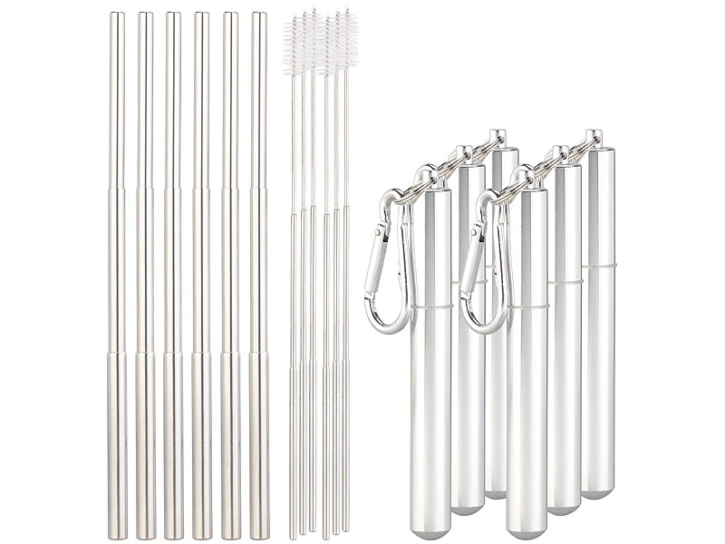 Rosenstein & Söhne Strohhalm-Set:6er-Set Teleskop-Edelstahl-Trinkhalme Mit Bürste, Schlüsselanhängerbox 4 Rosenstein & Söhne Strohhalm-Set:6er-Set Teleskop-Edelstahl-Trinkhalme Mit Bürste, Schlüsselanhängerbox – Bild 2