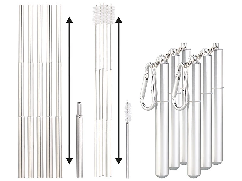 Rosenstein & Söhne Strohhalm-Set:6er-Set Teleskop-Edelstahl-Trinkhalme Mit Bürste, Schlüsselanhängerbox 3 Rosenstein & Söhne Strohhalm-Set:6er-Set Teleskop-Edelstahl-Trinkhalme Mit Bürste, Schlüsselanhängerbox