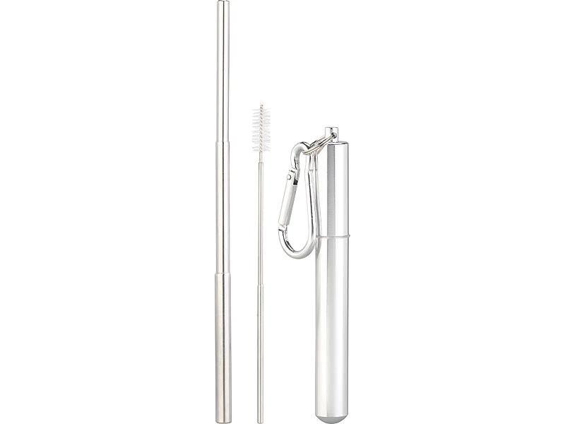 Rosenstein & Söhne Strohhalm-Set:6er-Set Teleskop-Edelstahl-Trinkhalme Mit Bürste, Schlüsselanhängerbox 7 Rosenstein & Söhne Strohhalm-Set:6er-Set Teleskop-Edelstahl-Trinkhalme Mit Bürste, Schlüsselanhängerbox – Bild 5