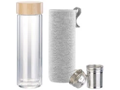Cucina Di Modena Teeflasche:2er-Set Doppelwandige Glas-Trinkflaschen Mit Neopren-Hülle & Tee-Sieb -Einrichtungsgeschäft nx6310 9