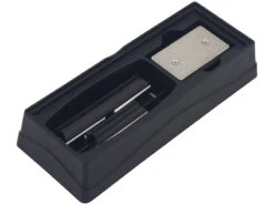 Rosenstein & Söhne Messerschärfer Stein:Schleifstein-Set, 2 Doppel-Schleifsteine, Winkelhilfe, Halter, Glätter -Einrichtungsgeschäft nx6318 1