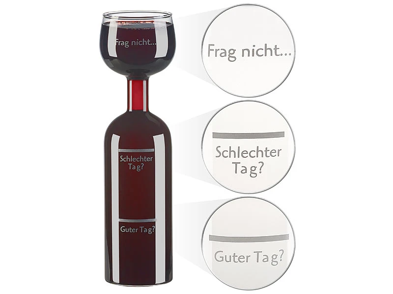 Rosenstein & Söhne Ausgießer:2er-Set 2in1-Weinflaschen & XXL-Gläser, Echtglas, Mit Aufdruck, 750 Ml 8 Rosenstein & Söhne Ausgießer:2er-Set 2in1-Weinflaschen & XXL-Gläser, Echtglas, Mit Aufdruck, 750 Ml – Bild 6