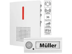 CASAcontrol Funkgong:Funk-Türklingel + 2 Empfänger, Licht & Ton Signal, IPX4, Weiß