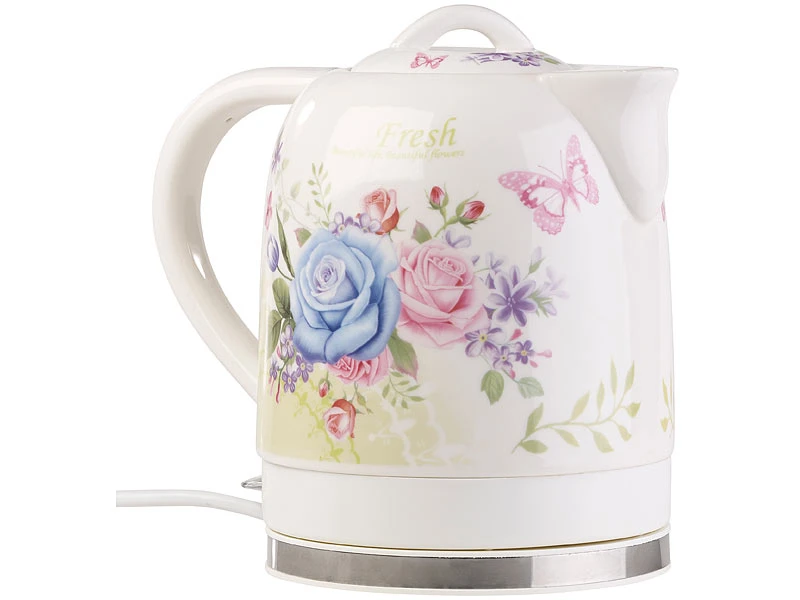 Rosenstein & Söhne Wasserkocher Blumen:Keramik-Wasserkocher Mit Blumenmuster, 1,7 Liter, 1.500 Watt 6 Rosenstein & Söhne Wasserkocher Blumen:Keramik-Wasserkocher Mit Blumenmuster, 1,7 Liter, 1.500 Watt – Bild 4