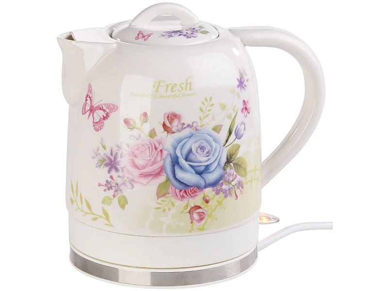 Rosenstein & Söhne Wasserkocher Blumen:Keramik-Wasserkocher Mit Blumenmuster, 1,7 Liter, 1.500 Watt 3 Rosenstein & Söhne Wasserkocher Blumen:Keramik-Wasserkocher Mit Blumenmuster, 1,7 Liter, 1.500 Watt