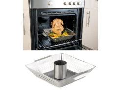 Rosenstein & Söhne Hähnchengriller:BBQ-Hähnchen-Griller Mit Aroma-Behälter Für Ganze Hähnchen