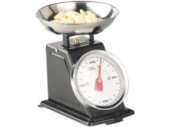 Rosenstein & Söhne Waage:Analoge Retro-Küchenwaage Bis 2 Kg Mit Tara-Funktion, Schwarz, Metall