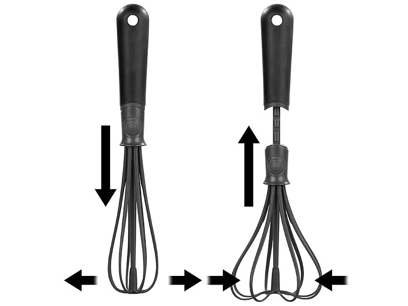 Rosenstein & Söhne Schneebesen Plastik:2er-Set Flexible Schneebesen, Verstellbare Breite 6 Rosenstein & Söhne Schneebesen Plastik:2er-Set Flexible Schneebesen, Verstellbare Breite – Bild 4