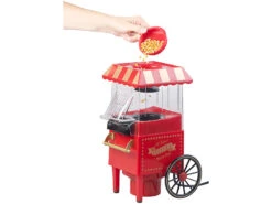 Rosenstein & Söhne Popkornmaker:Retro-Heißluft-Popcorn-Maschine, Miniatur-Rollwagen-Optik, 1.200 Watt